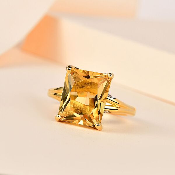 Citrin, Wei&szlig;er Zirkon Ring 925 Silber Gelbgold Vermeil (Gr&ouml;&szlig;e 17.00) ca. 5,71 ct image number 2