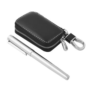 Echtes Leder Schl&uuml;ssel Etui mit Kugelschreiber, schwarz