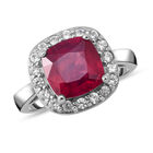 Afrikanischer Rubin und weißer Zirkon-Ring, 925 Silber platiniert (Größe 20.00) ca. 5,47 ct