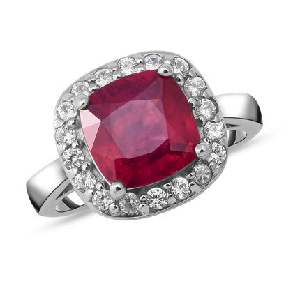 Afrikanischer Rubin und wei&szlig;er Zirkon-Ring, 925 Silber platiniert (Gr&ouml;&szlig;e 20.00) ca. 5,47 ct