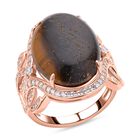 Gelbes Tigerauge, wei&szlig;er Zirkon Ring, Messing (Gr&ouml;&szlig;e 16.00) ca. 13,05 ct