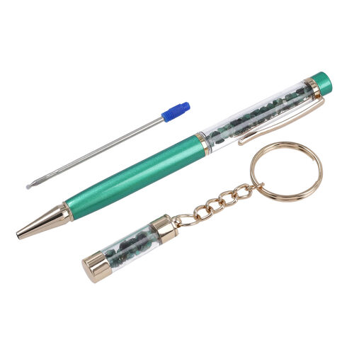 emerald Gamstone Pen with Extra Refill  & Kaychain Size: 14(L) Color- Green  image number 0