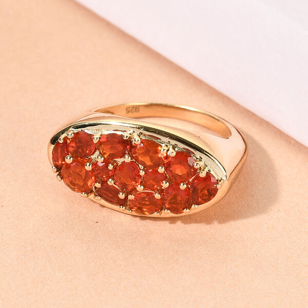 Mexikanischer Kirschfeuer-Opal Ring 925 Silber vergoldet  ca. 1,32 ct image number 2