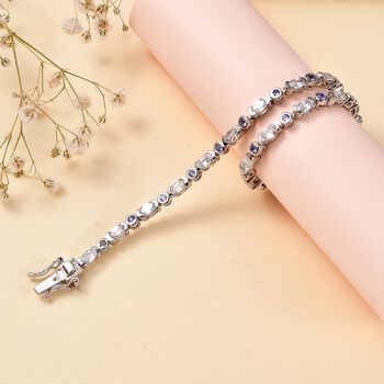 Tansanit, Wei&szlig;er Zirkon Armband ca. 20 cm 925 Silber rhodiniert ca. 4,18 ct.