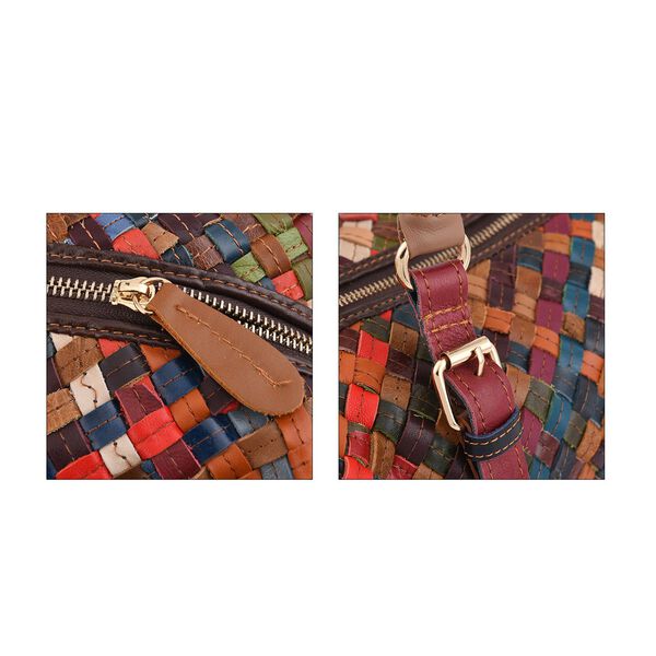 CHAOS BY ELSIE - Gewobene Umh&auml;ngetasche aus echtem Leder, 25x10x21 cm, Karomuster, Orange image number 5