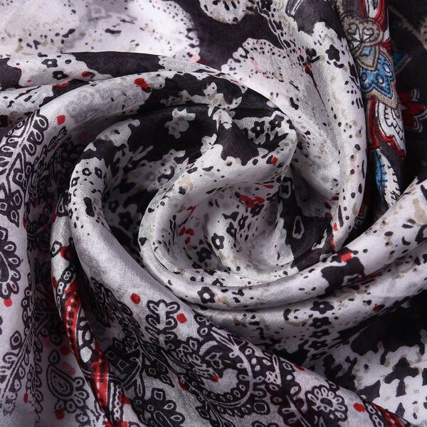 LA MAREY: Bedruckter Schal aus 100% Maulbeerseide, Gemustert, inkl. Geschenkbox, Schwarz&nbsp; image number 6