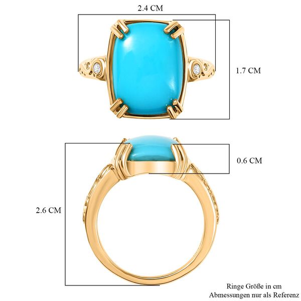 D'Joy AA Sleeping Beauty T&uuml;rkis, Wei&szlig;er Diamant Ring 925 Silber 750 Gelbgold Vermeil (Gr&ouml;&szlig;e 19.00) ca. 7.06 ct image number 6