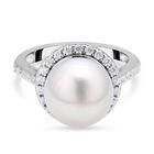 Weißer Südseeperlen und Zirkon-Ring, (11-12 mm), 925 Silber rhodiniert (Größe 17.00) ca. 0,74 ct