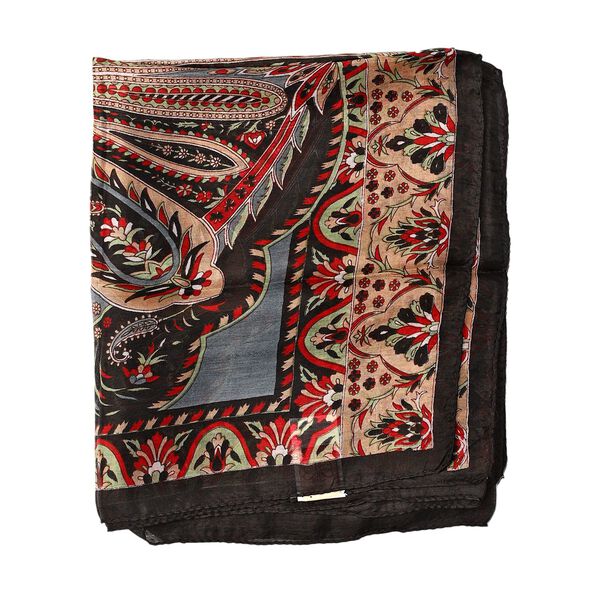 Bedruckter 100% Satin-Seidenschal mit Paisleymuster, Schwarz image number 5