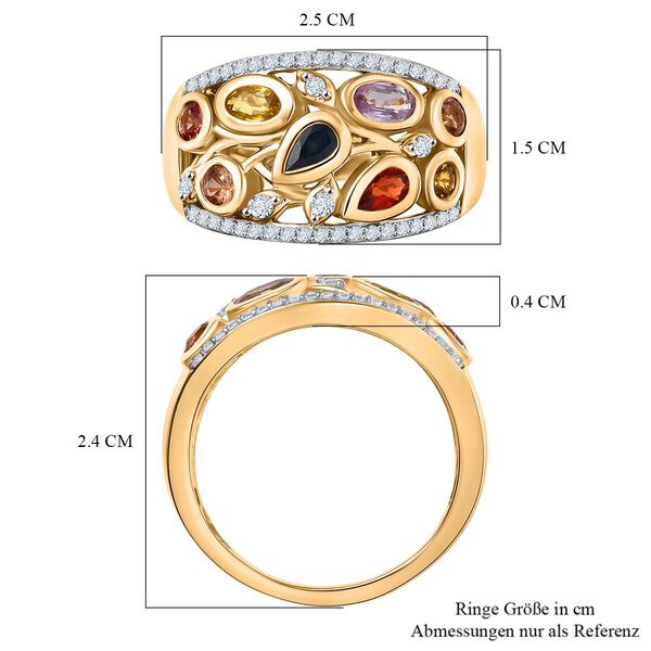 D'Joy AA Mehrfarbiger Saphir, Wei&szlig;er Zirkon Ring 925 Silber 750 Gelbgold Vermeil (Gr&ouml;&szlig;e 20.00) ca. 2.17 ct image number 7