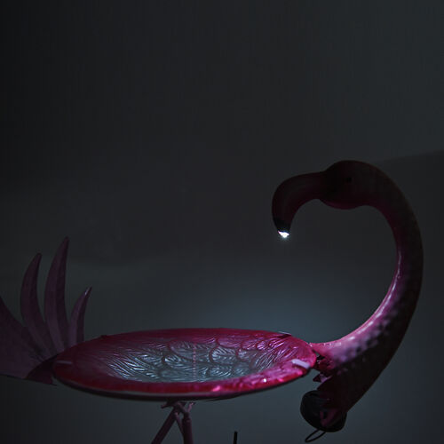 Garten Flamingo Vogeltränke mit Solarleuchten, Größe: 53x22x79, Mehrfarbig image number 1