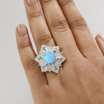 Sleeping Beauty T&uuml;rkis, Paraiba Apatit und Zirkon Ring - 4,33 ct.