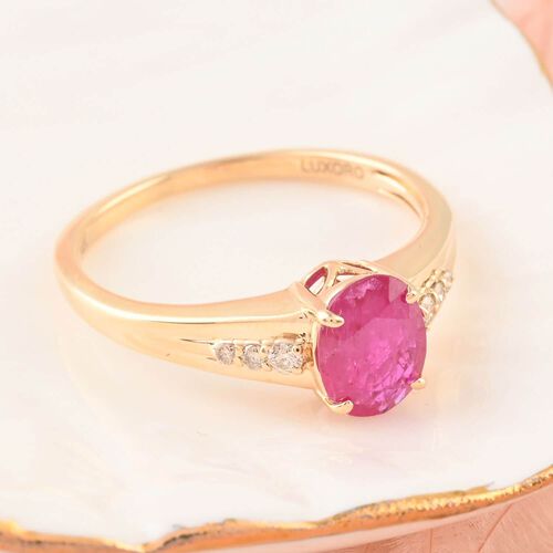 AAA Natürlicher Mosambik-Rubin, Weißer Diamant Ring 585 Gold (Größe 16.50) ca. 1,40 ct image number 1