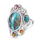 Sierra Nevada Türkis und mehrfarbig Turmalin Ring, 925 Silber platiniert (Größe 16.00) ca. 7.04 ct