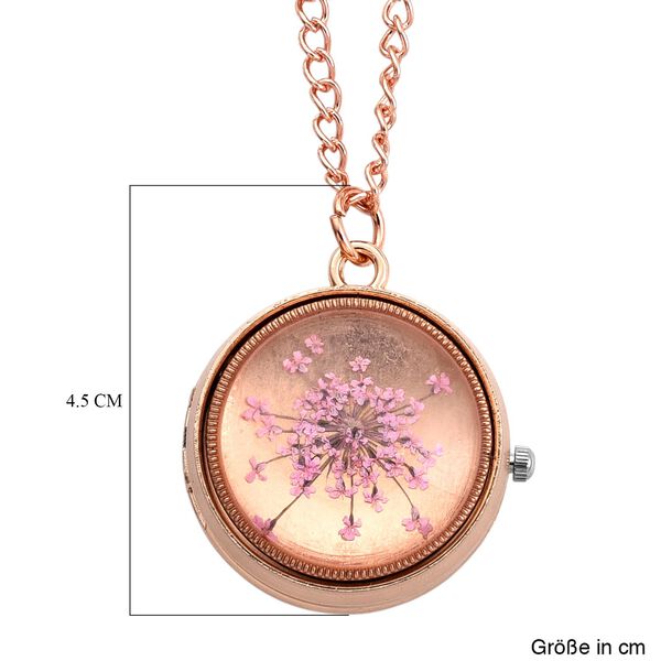 STRADA Glasuhr mit echten Blumen im Zifferblatt, Eisenarmband, 91.4 cm, Rose image number 6