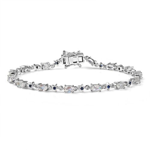 D joy AAA Premium Malagasy Regenbogen Mondstein, Blauer Saphir Armband ca. 19 cm 925 Silber rhodiniert ca. 3,83 ct. image number 0