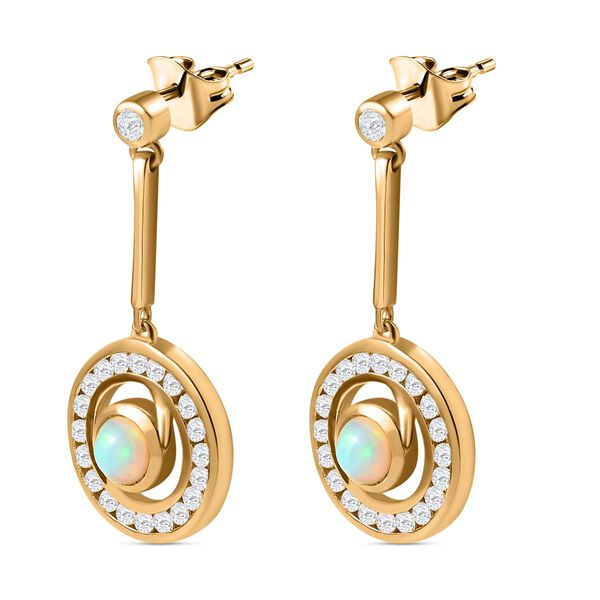 AA Natürlicher, äthiopischer Welo Opal, Weißer Zirkon Ohrringe 925 Silber 750 Gelbgold Vermeil ca. 2,15 ct. image number 4