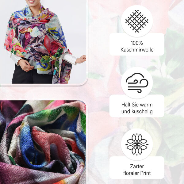LA MAREY Schal aus 100% Premium-Kaschmir mit Digitaldruck, 70x200cm, Rosa Tulpen image number 4