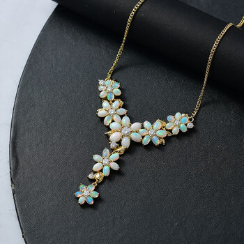 AA Nat&uuml;rlicher, &auml;thiopischer Welo Opal, Moissanit Halskette ca. 45 cm 925 Silber 750 Gelbgold Vermeil ca. 9,51 ct.