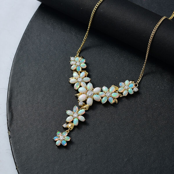 AA Nat&uuml;rlicher, &auml;thiopischer Welo Opal, Moissanit Halskette ca. 45 cm 925 Silber 750 Gelbgold Vermeil ca. 9,51 ct. image number 1