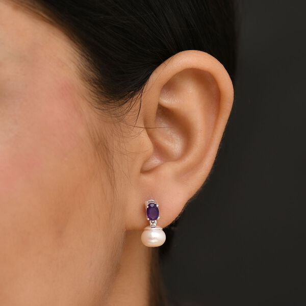 Süßwasser Perle und afrikanische Amethyst Ohrringe image number 3