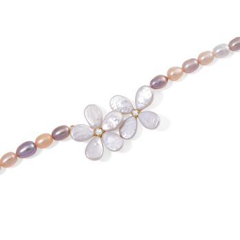 Keshi Perle (12x9 mm), Mehrfarbige S&uuml;&szlig;wasser Perle (7-8mm) Halskette ca. 50 cm 925 Silber vergoldet