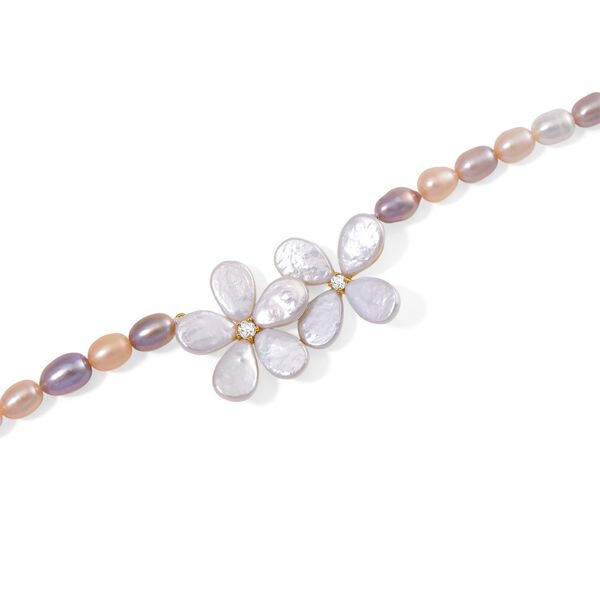 Keshi Perle (12x9 mm), Mehrfarbige S&uuml;&szlig;wasser Perle (7-8mm) Halskette ca. 50 cm 925 Silber vergoldet image number 4