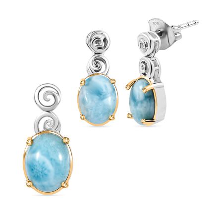 D'Joy Larimar Schmuckset 925 Silber platiniert und vergoldet ca. 5,58 ct.