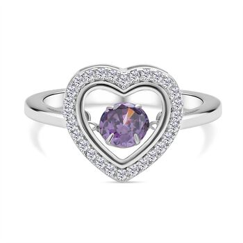 Lila und wei&szlig;er Zirkonia Ring in Herzform, 925 Silber rhodiniert (Gr&ouml;&szlig;e 17.00), ca. 1,02 ct