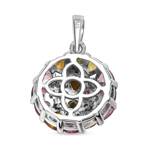 Natürlicher mehrfarbiger Turmalin und Weißer Zirkon Anhänger, 925 Silber platiniert ca. 2.48 ct image number 5