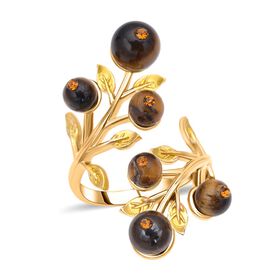 Gelbes Tigerauge und mehrfarbiger Kristall-Ring - 2 ct.