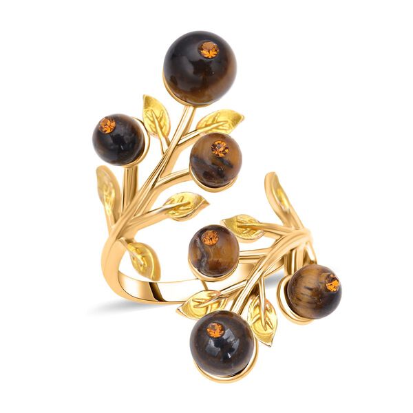 Gelbes Tigerauge und mehrfarbiger Kristall-Ring - 2 ct. image number 0