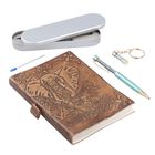 3er Set - Notizbuch mit Einband aus 100% echtem Leder, Kugelschreiber und Schlüsselanhänger gefüllt mit echtem Grandidierit