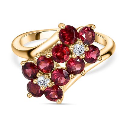 AAA Orissa Rose Granat, Weißer Zirkon Ring, 925 Silber vergoldet (Größe 16.00) ca. 2.52 ct