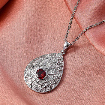 EverTrue roter Granat und wei&szlig;er Topas Anh&auml;nger mit 50cm Kette - 1 ct.