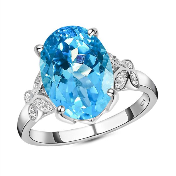 Himmelblauer Topas und wei&szlig;er Zirkon-Ring, 925 Silber platiniert  ca. 7,46 ct image number 4