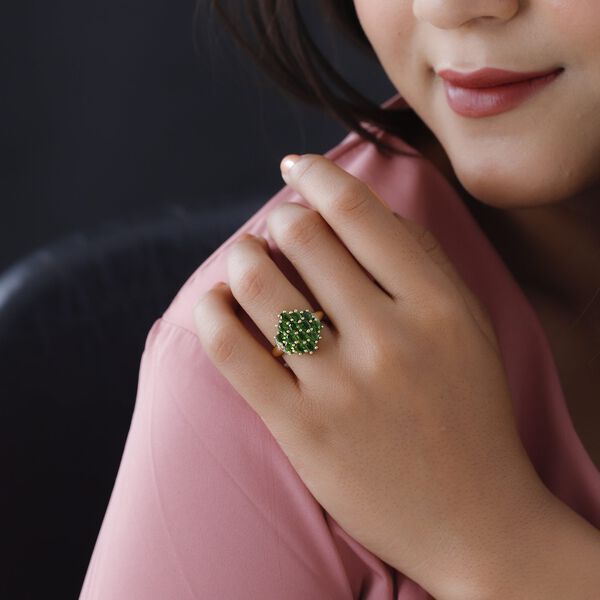 Nat&uuml;rlicher Chromdiopsid und wei&szlig;er Zirkon Ring, 925 Silber vergoldet (Gr&ouml;&szlig;e 17.00) ca. 2,79 ct image number 3