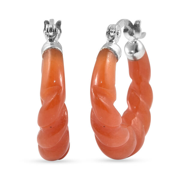 Gef&auml;rbte rote Jade Creolen 925 Silber rhodiniert ca. 17,50 ct