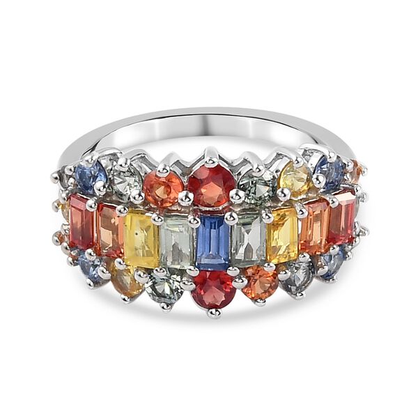 Mehrfarbig Saphir Cluster Ring 925 Silber Platin-&Uuml;berzug