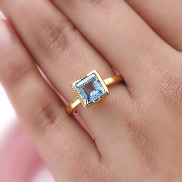 Schweizer Blautopas Solit&auml;r Ring 925 Silber vergoldet  ca. 2,10 ct image number 3