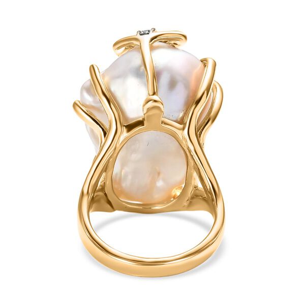 Wei&szlig;e Barockperle, Wei&szlig;er Zirkon Ring 925 Silber Gelbgold Vermeil (Gr&ouml;&szlig;e 16.00) ca. 0.60 ct image number 5