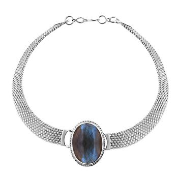 Labradorit Halskette ca. 45 cm 925 Silber ca. 75,10 ct.