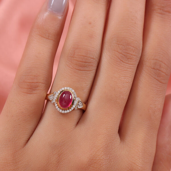 Fissure gefüllt Rubin und Zirkon Ring 925 Silber vergoldet  ca. 2,11 ct image number 3