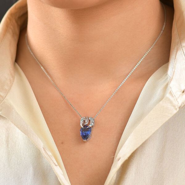 RHAPSODY zertifiziert und gepr&uuml;ft AAAA Tansanit, Paraiba Turmalin und VS-EF Diamant Anh&auml;nger mit 45cm Kette in 950 Platin - 3,71 ct. image number 2