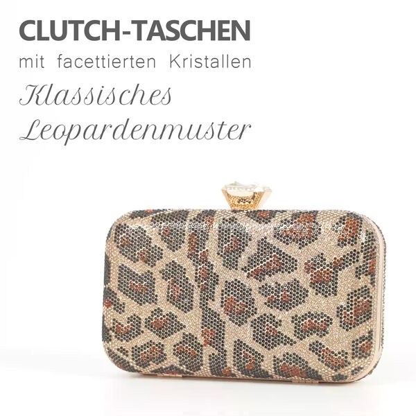Clutch mit facettierten Kristallen, Leoparden Muster image number 4