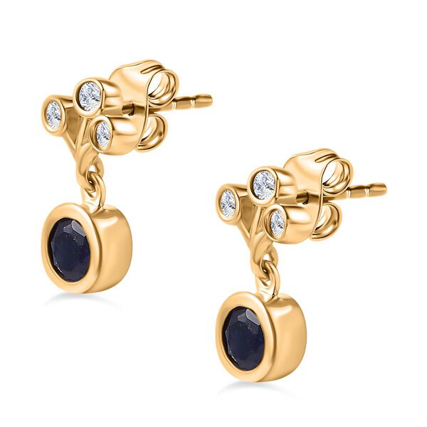 Masoala Saphir (Fissure gef&uuml;llt), wei&szlig;er Zirkon Ohrringe, 925 Silber Gelbgold Vermeil ca. 1.75 ct image number 4