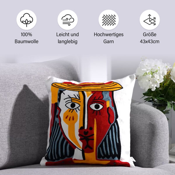 Besticktes Kissenbezug mit Rei&szlig;verschluss, Gesicht image number 8