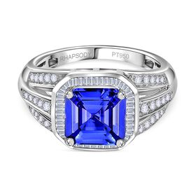 AAAA Tansanit und Diamant Ring in 950 Platin - 	3,13 ct.