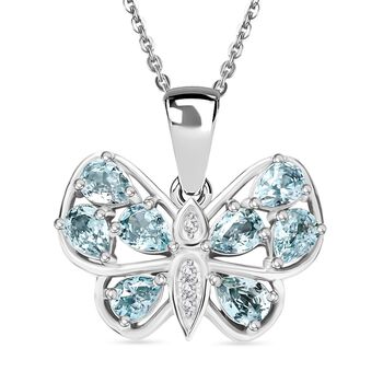 AAA blauer und wei&szlig;er Zirkon Anh&auml;nger mit 50cm Kette - 2 ct.