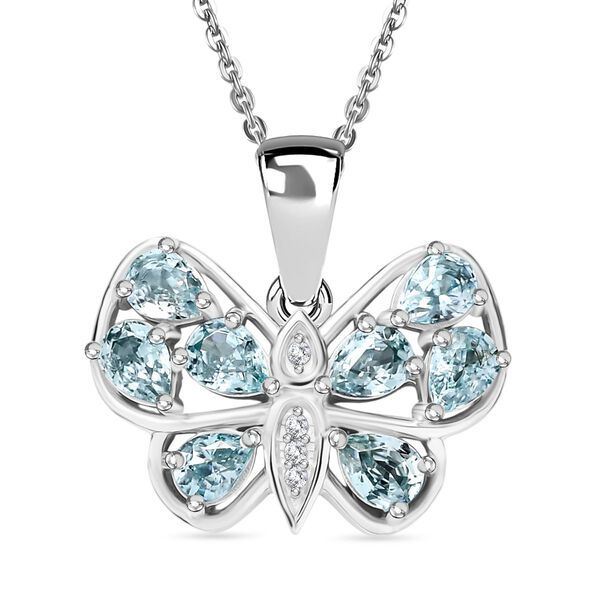 AAA blauer und weißer Zirkon Anhänger mit 50cm Kette - 2 ct. image number 0